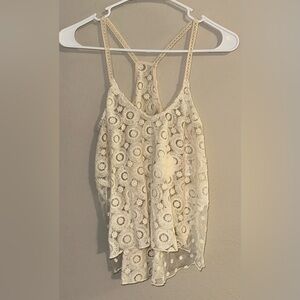 NWT En Creme Strappy Cream Lace Embroidered Sheer Tank Top Size M Razorback